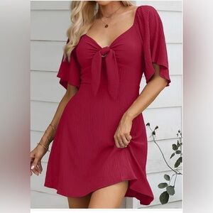 Chic Scarlet Red Tie-Front Mini Dress